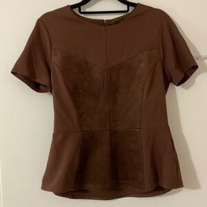 BCBGMaxAzria Denna Peplum Blouse in Faux Suede & Ponte